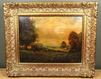 Joseph Sloman Antique 1863 Framed Oil Painting Farm Scene