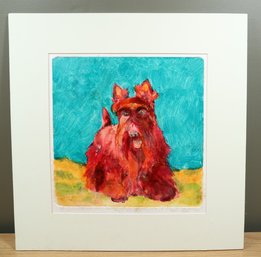 Signed 1/1 Mark Strait Oil Painting Red Scottie Dog On Poster Board