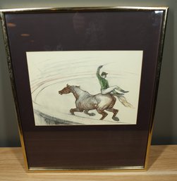 Pair Of Vintage Lithographic Prints Jockey Horse Race