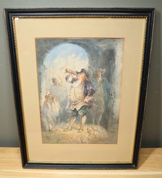 Vintage Framed Print English Illustrator 1800s Horn Scene