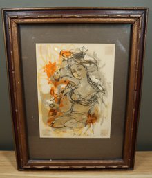 Lithograph Madeline Sallier Seated Female Ca. 1960 France Limited Edition 162/200