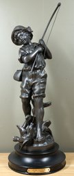 L.F. Moreau Bronze 'Boy Fishing' Statue Jeune Pecheur