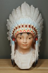 Vintage 1979 Cybis Porcelain Boy Child Indian Chief Headdress Head Little Eagle