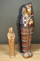 Vintage Engraved Painted Ceramic King Tut Sarcophagus Decorative Box Container