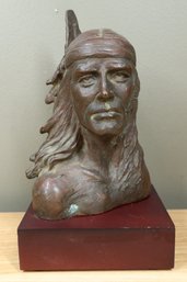 Bernard Kim Signed Bronze Statue Native American Bust Korean