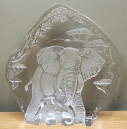 Crystal African Elephant Relief Sculpture By Lenox