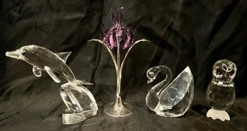 Lot Of Shannon Crystal Figurines Flower, Owl, Dolphin, Swan