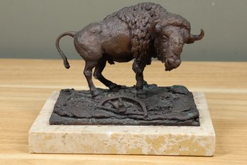 LeVens Bronze Buffalo Bison Mounted On Marble Base