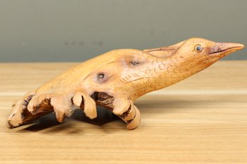 Vintage Hand Carved Knot Wood Bird Sculpture Wooden Artisan