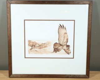 Signed Eric Bealer Numbered Engraving Print 'Fast Food' Hawk Catching Prey