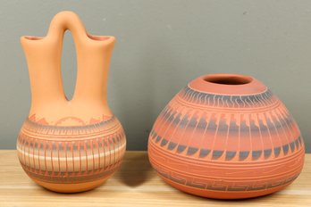 2 Signed Dena Johnson Navajo Vase Art Pottery