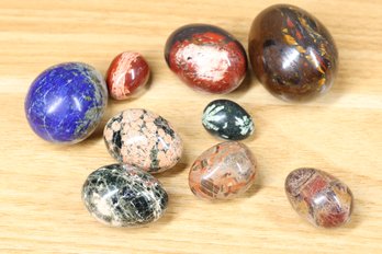 Lot Of Mineral Eggs Jasper, Lapis Lazuli, Pietersite, Tigers Eye, And More