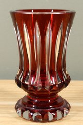 Czechoslovakian Cut Crystal Glass Vase Cranberry