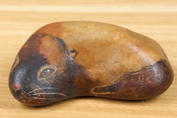 Signed Burtt Painted Rock Seal Pup Rustic Vintage Nautical Stone 183