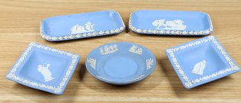 Set Of (5) Wedgwood Jasperware Small Dishes Pale Blue