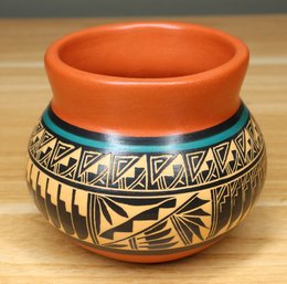 Signed Sakizzie Hand-Painted Art Pottery Navajo Seed Bowl Vase