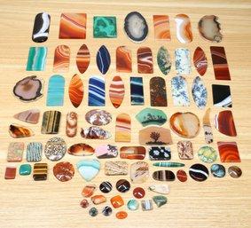 Lot Of (76) Pieces Assorted Gemstones Polished Slices - Malachite Dendritic Agate Tiger Eye Geode