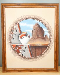 Navajo Sandpainting Vase And Mesa Landscape Southwest Vintage