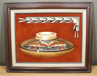 Signed Erv Johnson Sand Painting Of Large Seed Bowl Framed