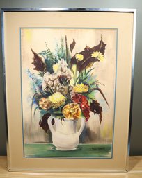 Signed Morrie Kuramoto Painting Still-life Flowers In Vase Framed Vintage