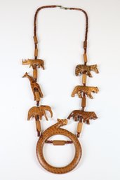 African Beaded Necklace With Hand-Carved Wooden Animals