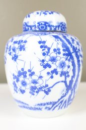 Vintage - Porcelain - Vivid Blue And White - Cherry Blossom - Chinoiserie - Lidded Ginger Jar - Chinese