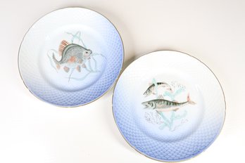 Pair Of Bing Grondahl Fish Plates No.10 Makrel - No. 7 Karudse