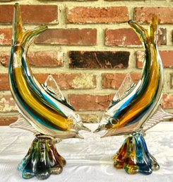 Two Murano Art Glass Merlin Figurines