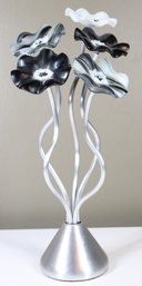 5-flower Black And White Art Glass Sculpture MyGlassFlowers