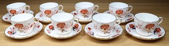 Set Of (8) Royal Crown Derby Bali Teacups & Saucers English Bone China Vintage