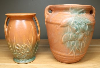 Pair Of (2) Brown Roseville Art Pottery Vases