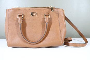 Michael Kors Caramel Leather Snap Medium Top Handle Satchel Bag Handbag