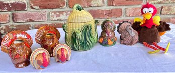 Yellowware Corn Jar And Turkey Thanksgiving Collectibles