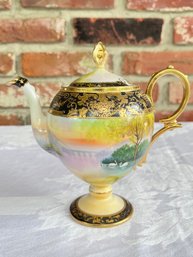 Small Nippon Hand Painted Teapot With Swan Scene