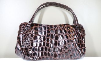 Francesco Biasia Crocodile Leather Handbag Dark Brown