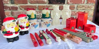 Vintage Lot Christmas Candlestick And Candle Lot