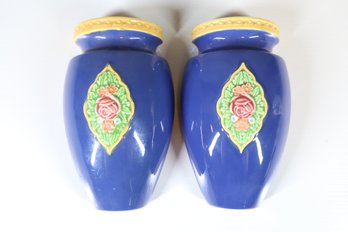 Pair Of Fireside Blue Wall Vases