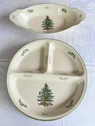Spode Christmas Tree Divided Serving Dish And Long Serving Dish