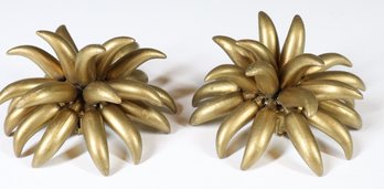 Huge Gold Starburst Flower Clip On Vintage Earrings