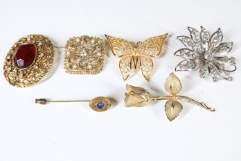 Lot Of Costume Brooches Pins Butterfly Rose Jewelry