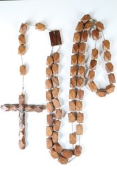 Vintage Large Oversized Handmade WALL ROSARY Wooden Beads & Crucifix