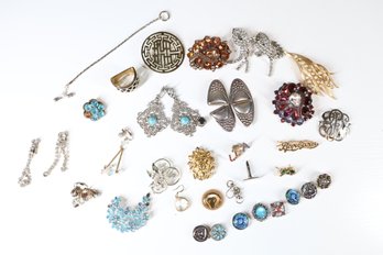 Lot Of Vintage Jewelry - Earrings - Rings  - Pins -Brooches