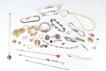 Lot Of Random Jewelry - Bracelets - Earrings - Necklaces - Pins - Watch