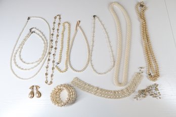 Lot Of Costume Jewelry  - Pearl Necklaces - Bracelets