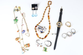 Lot Of Jewelry - Watch - Charm Necklace - Earrings - Rings