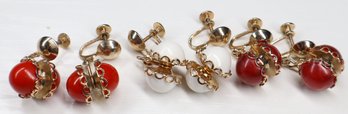 Lot Of (3) Costume Screw Back Earrings Vintage