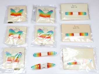 Lot Of (10) Laguna Bar-Pin Brooches Rainbow Butterflies