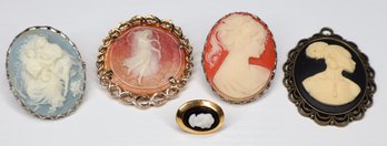 Lot Of (5) Pieces Cameo Silhouette Brooches / Pins, Earring