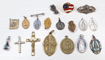 Lot - Costume Christian Cross Pendants Chams Pins Vintage Small