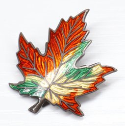 Sterling Silver Enamel Maple Leaf Brooch Vintage